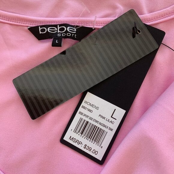 Bebe L Pink Logo Down Side Scoop Neck Tank Top - Picture 4 of 6